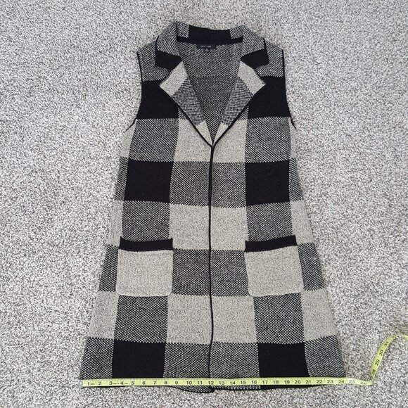 NEW Open Front Knit Cardigan Jacket Plaid Blazer Vest S Sleeveless Jacquard Long - Picture 12 of 15